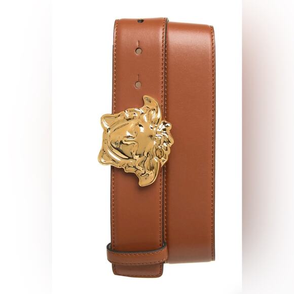 #VERSACE Cintura H.40 Vitello Leather Belt Tan 80EU NEW - Picture 1 of 4